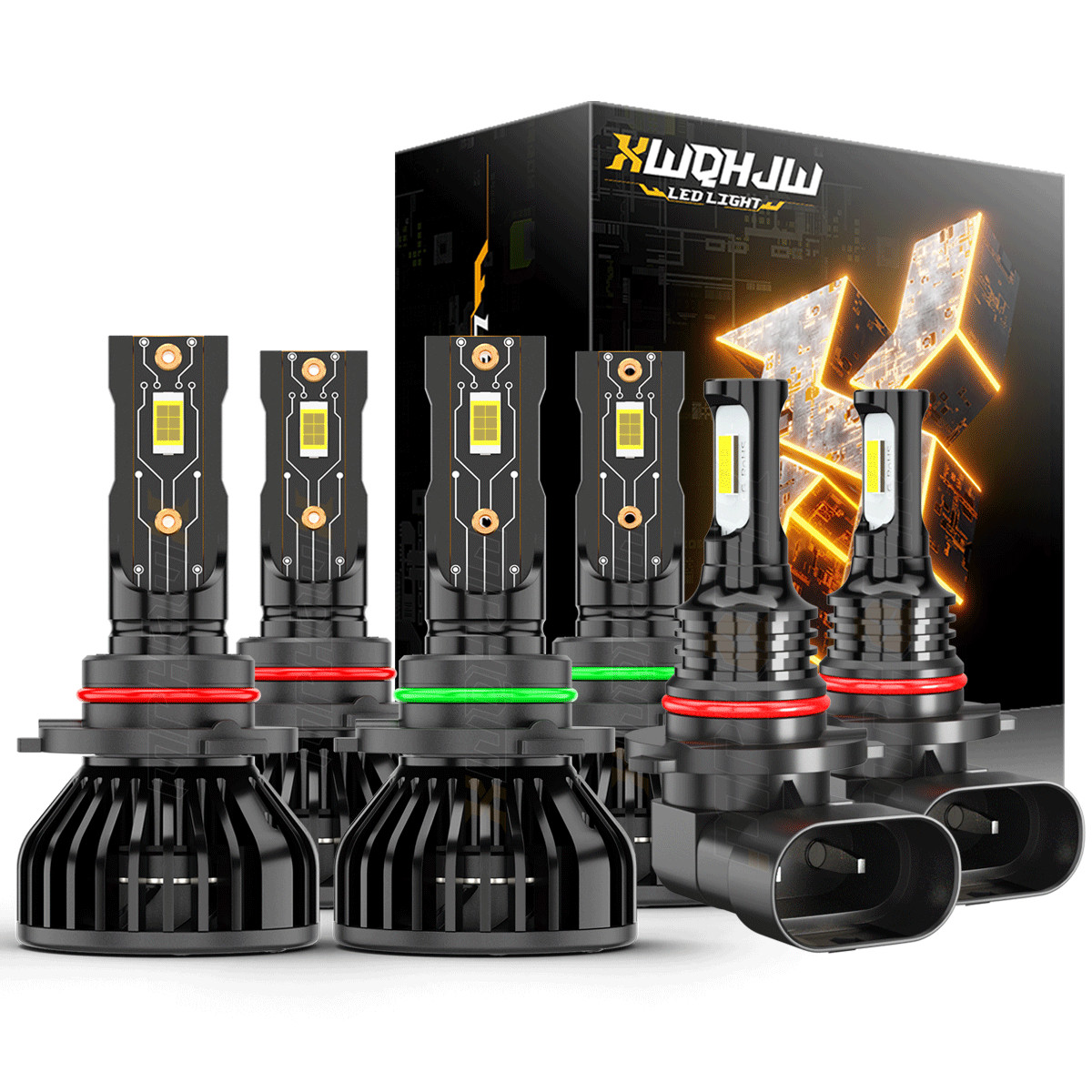XWQHJW Combo 9005+9006+H10 LED Headlight Fog Light Kit High Low Beam Bulbs White