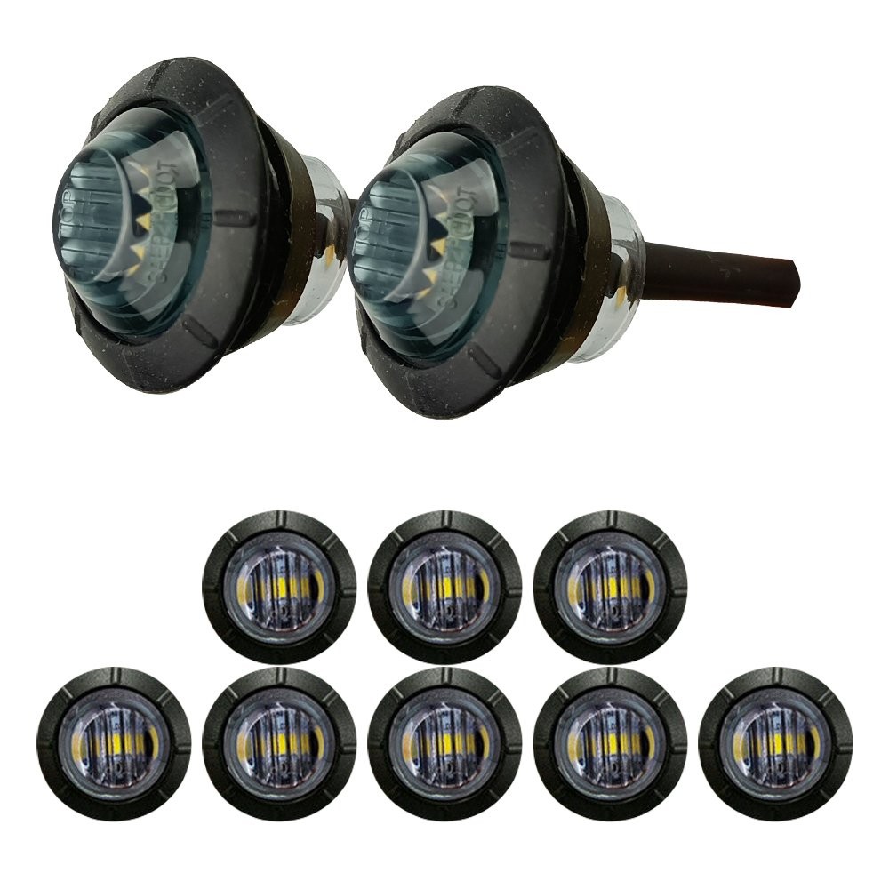 10pc LED Side Marker White Lights Clearance Light Truck Trailer Smoke Waterproof