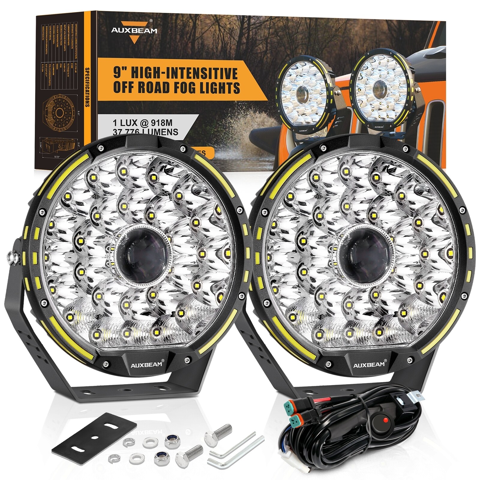 AUXBEAM 9″ 360 PRO LED Work Fog Lights Pods Auxiliary Driving Lamp & Cover Kits