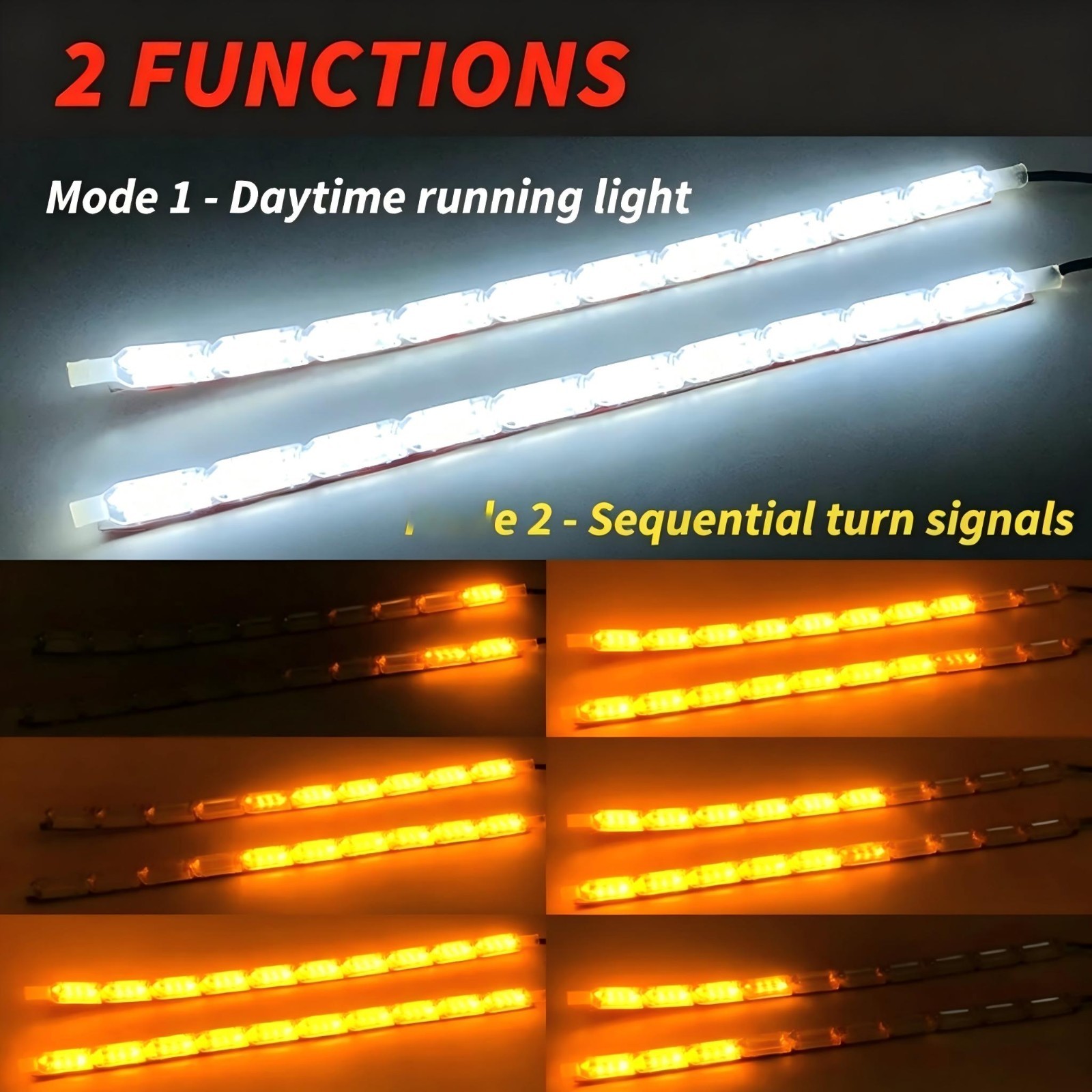 Crystal DRL LED Strip Lights Daytime Flowing Turn Signal Flexible Daul Color