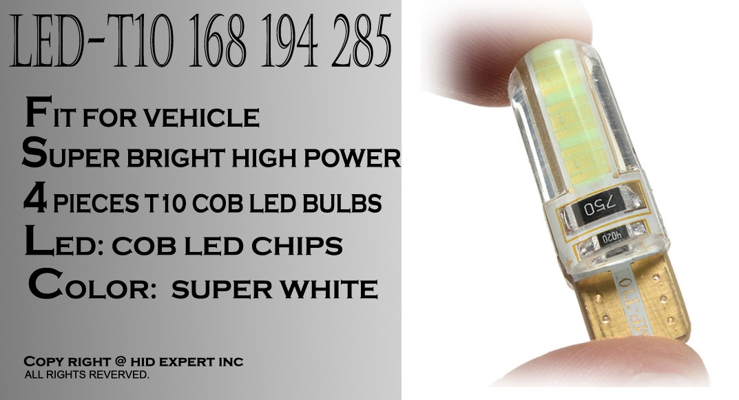 4pc Bright White T10 168 194 2825 T15 COB LED Fi Front Side Marker Lights J283