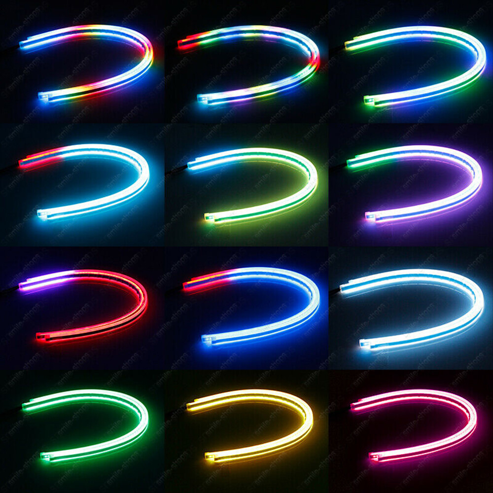 2pcs 60cm RGB Multi-Color Flexible Tube LED DRL Strip Light Flowing Turn Signal
