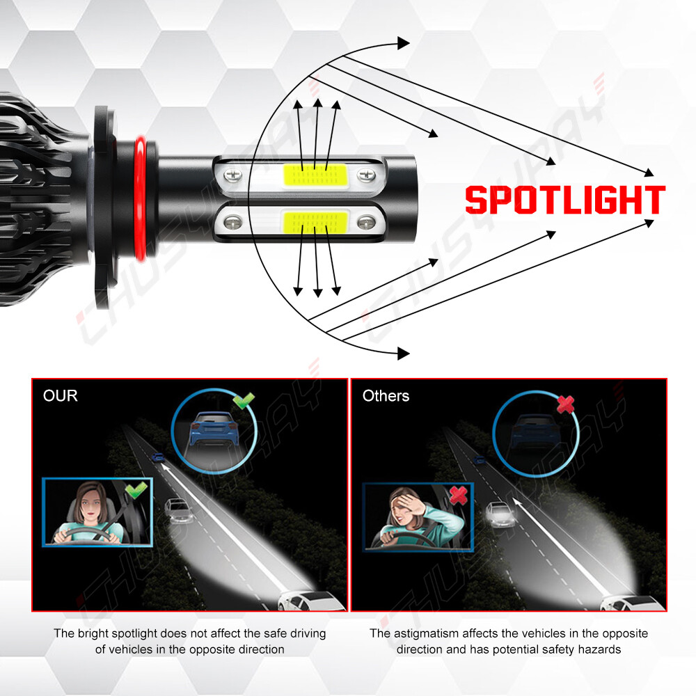 Pair 9012+2504/5202 LED Headlight High Low Beam + Fog Light Bulb Kit White 6000K