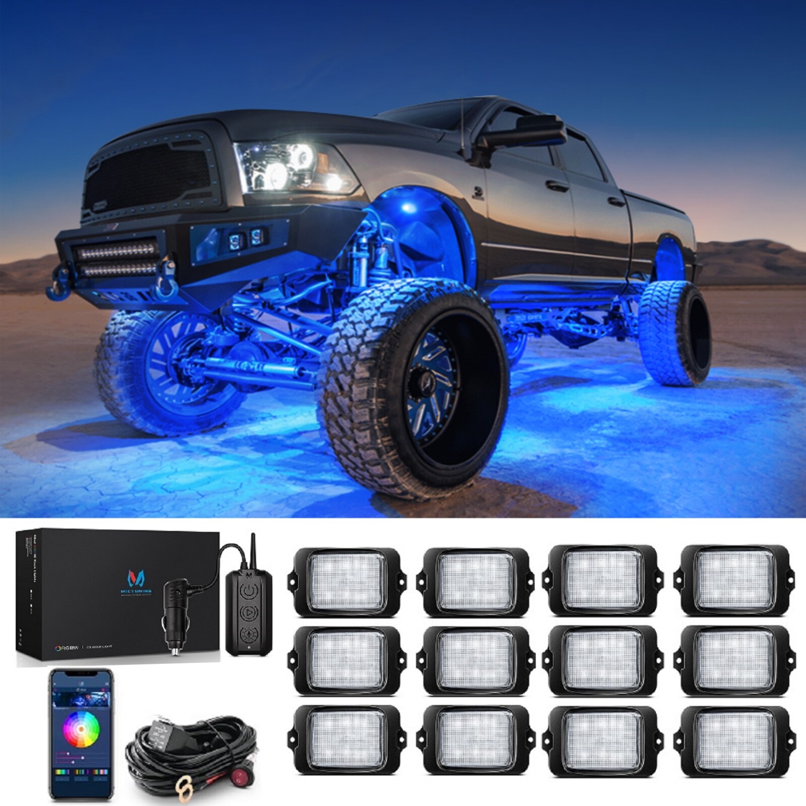 C3 Extensible RGBW LED Rock Lights, 4-24 Pods Wireless Control Underglow Lights