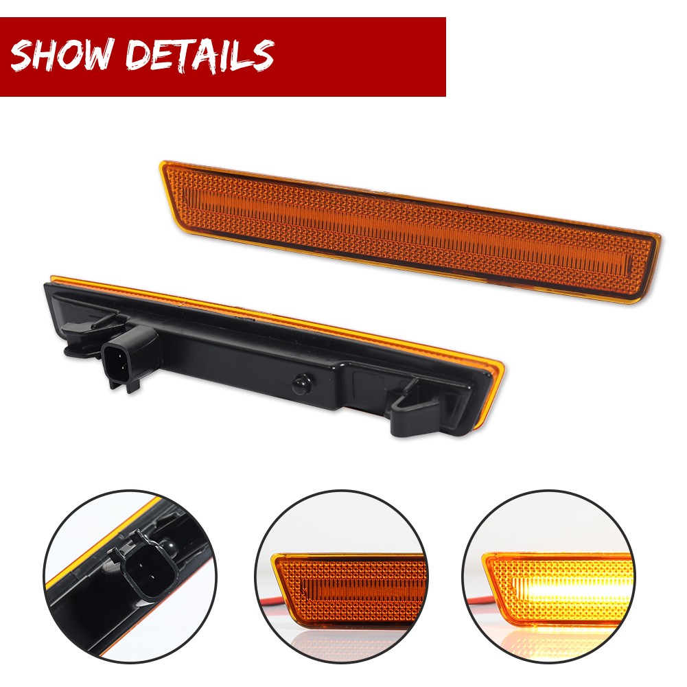 Amber & Red Lens LED Side Marker Lights Fits 15-23 Dodge Challenger Front + Rear