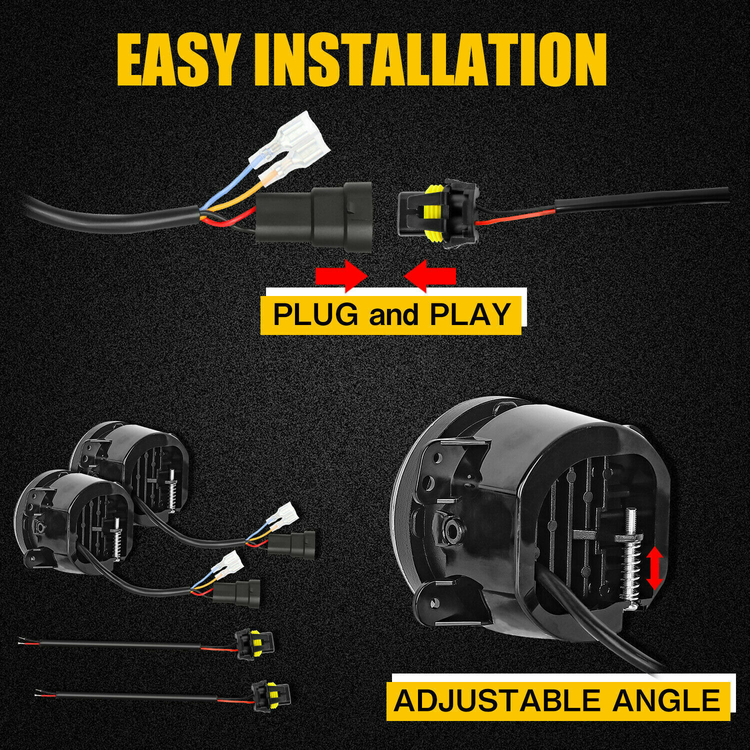 4“ Round LED Fog Lights Driving Halo Combo Kit For Jeep Wrangler JK TJ LJ Dodge