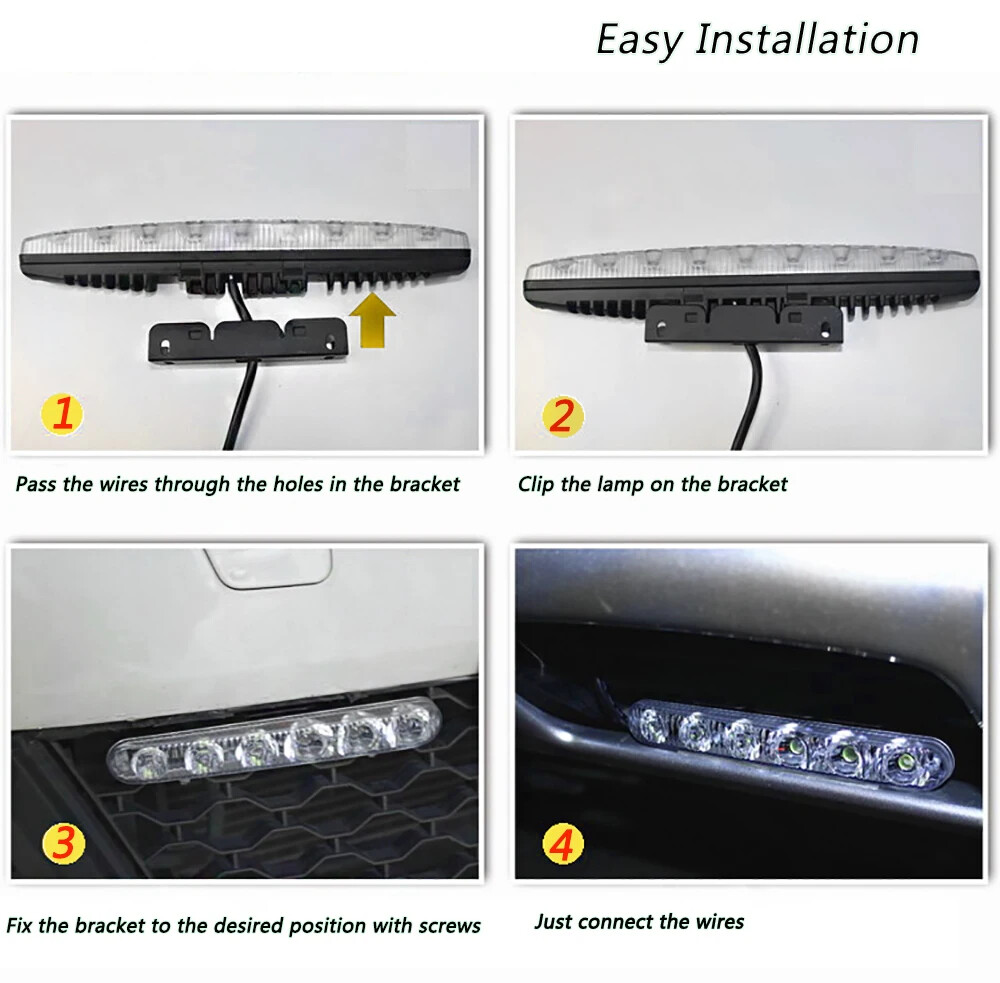 2pcs Hyper White 6 LED DRL Daytime Running LED Clear Fog Light Bumper Lamps 12V