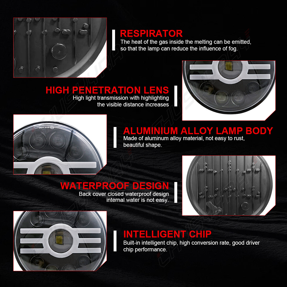 Pair 7″ Inch Round LED Headlights Hi/Lo Sealed Beam For Chevy Bel Air 1955-1957