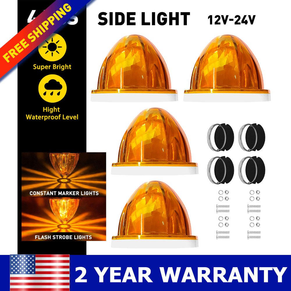 4PC Amber Flash LED Watermelon Lights Clear Lens 12-24V Side Marker Light AUXITO