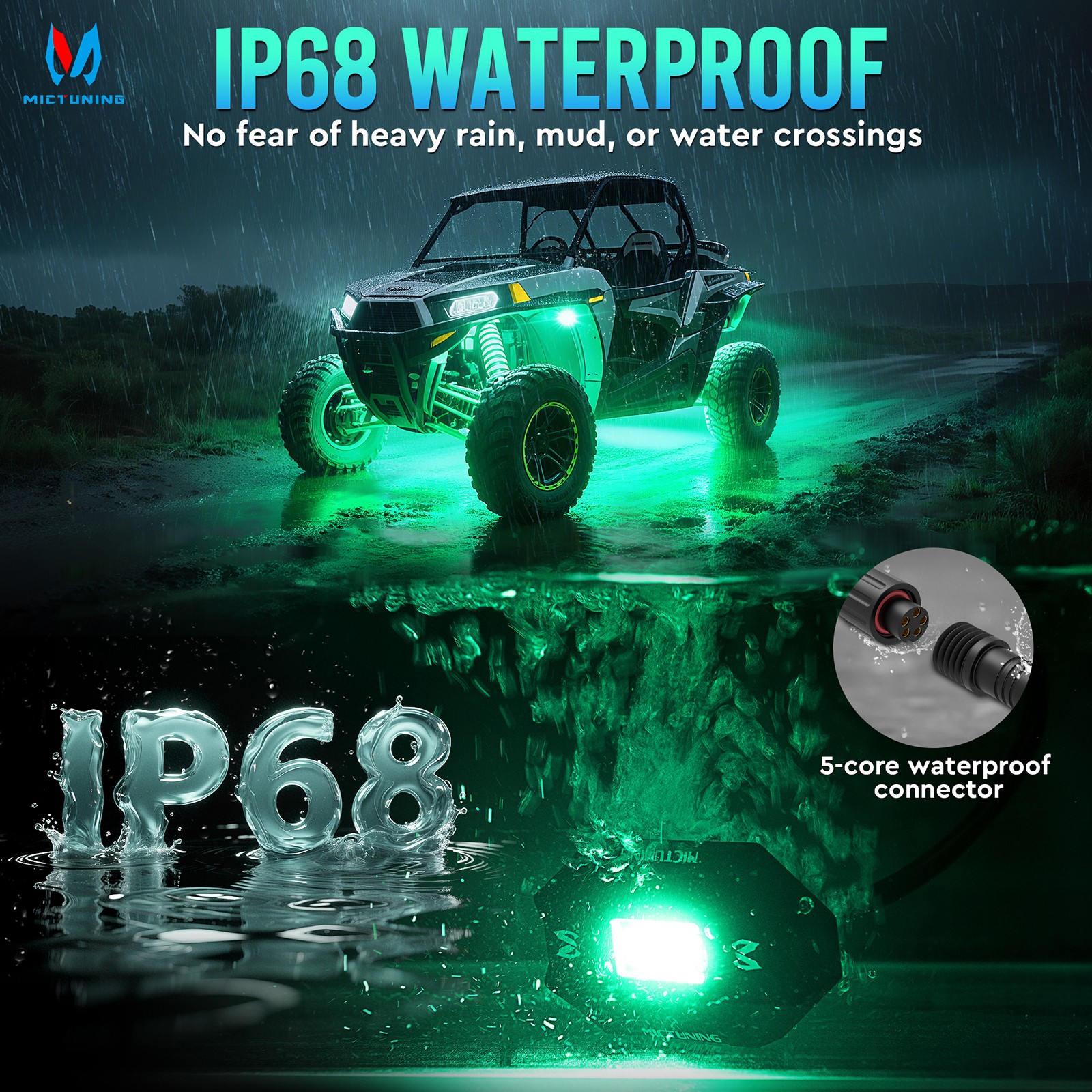 MICTUNING Rock Lights Kit Q1 RGB RGBW LED Off Road Underglow Neon Lamp w/ Remote