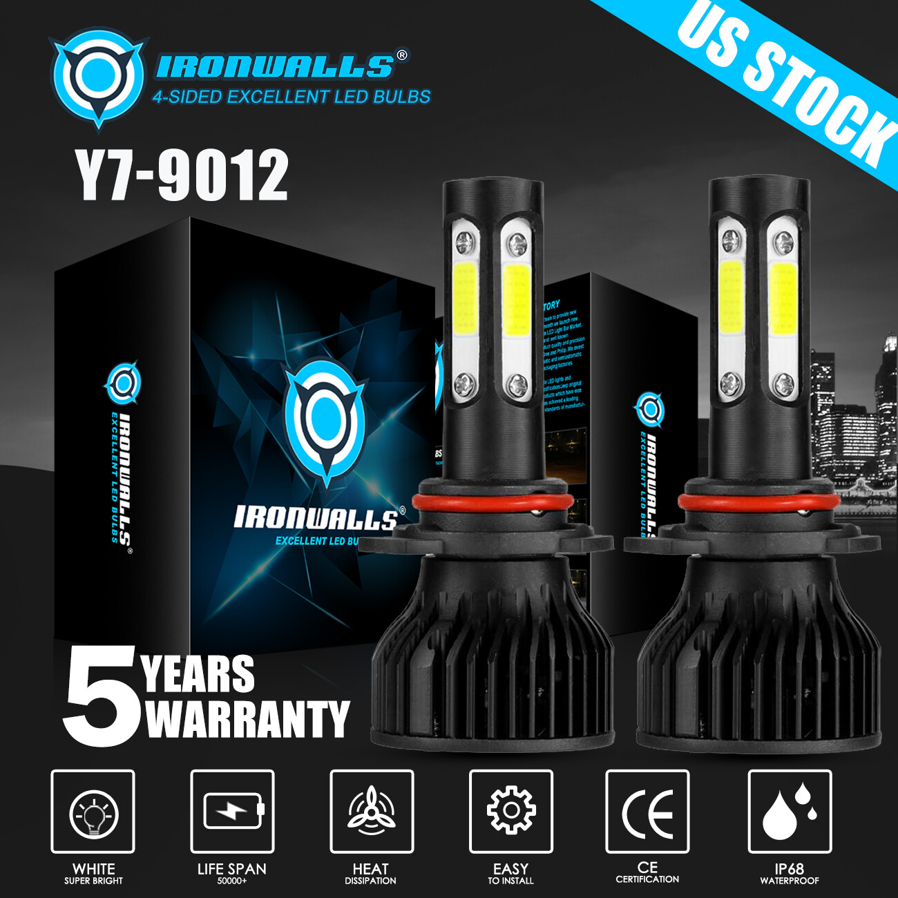 4-Sides 9012 LED Headlight Bulbs Kit 6500K White for 2014 2015 GMC Sierra 1500