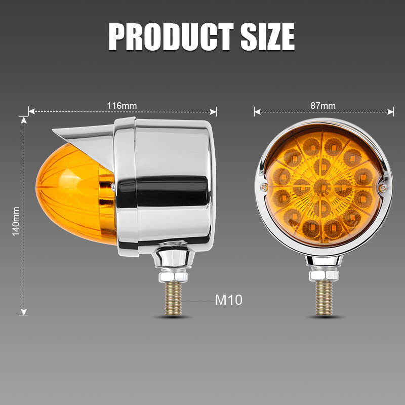 2Pcs Amber 17 LED Single Faced Watermelon Pedestal Lights Chrome Single Stud New