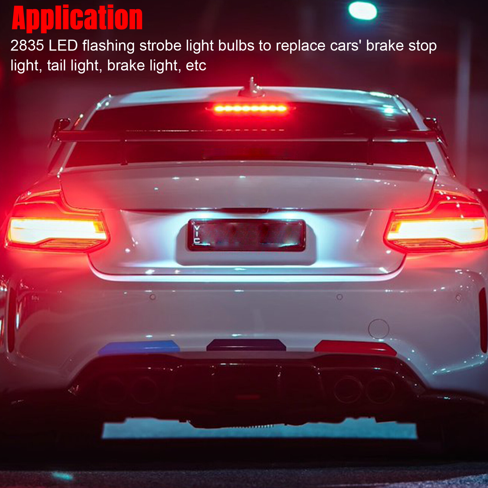 4PCS 7443 7440 LED Red Strobe Flash Blinking Brake Stop Tail Parking Light Bulbs
