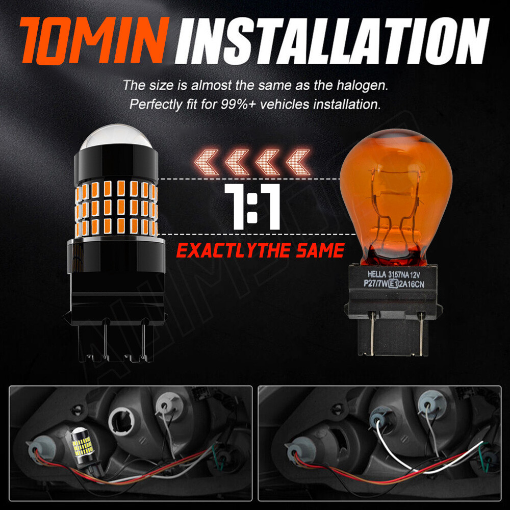 LED DRL Driving Daytime Running Light Bulb Kit 4157 3157 4114 3000K Amber Yellow