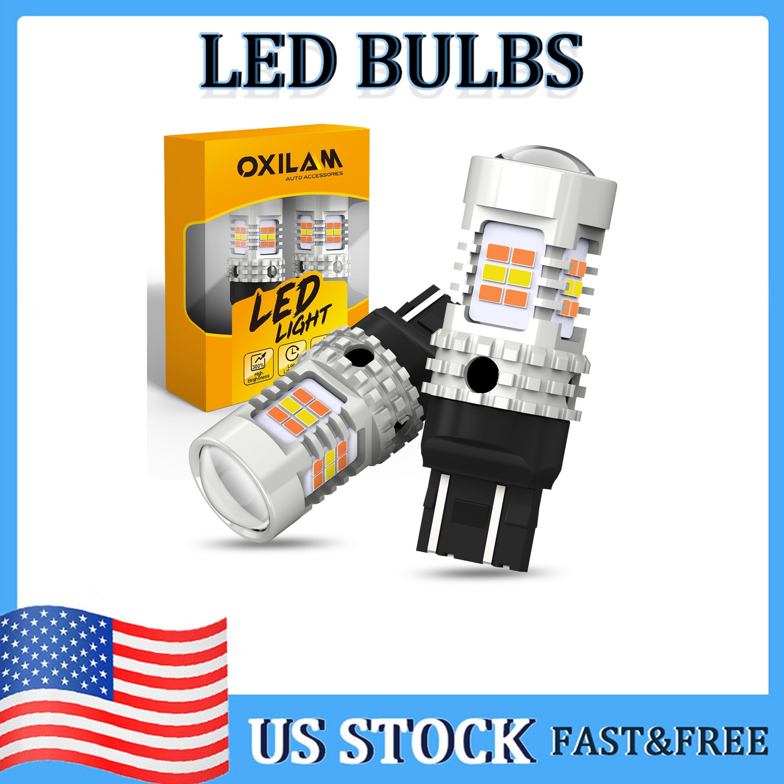 DRL Driving Daytime Running Light LED Bulbs 7440 7443 White Amber Yellow Dual