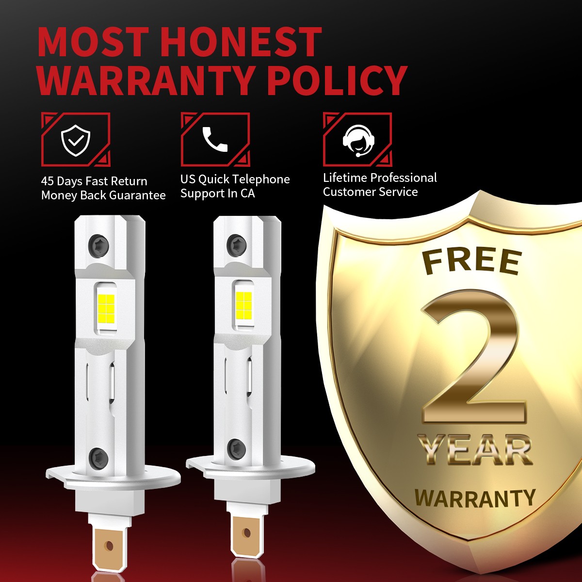 2x LASFIT H1 LED Low Beam or High Beam Headlight Bulbs 6000LM 6000K Clear White