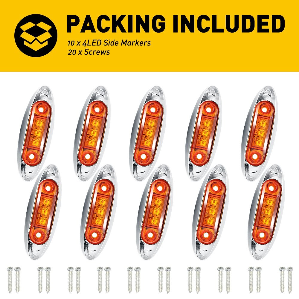 12V Marker Lights LED Truck Trailer 3/4″ Light Amber Lamps Front&Rear Left Right