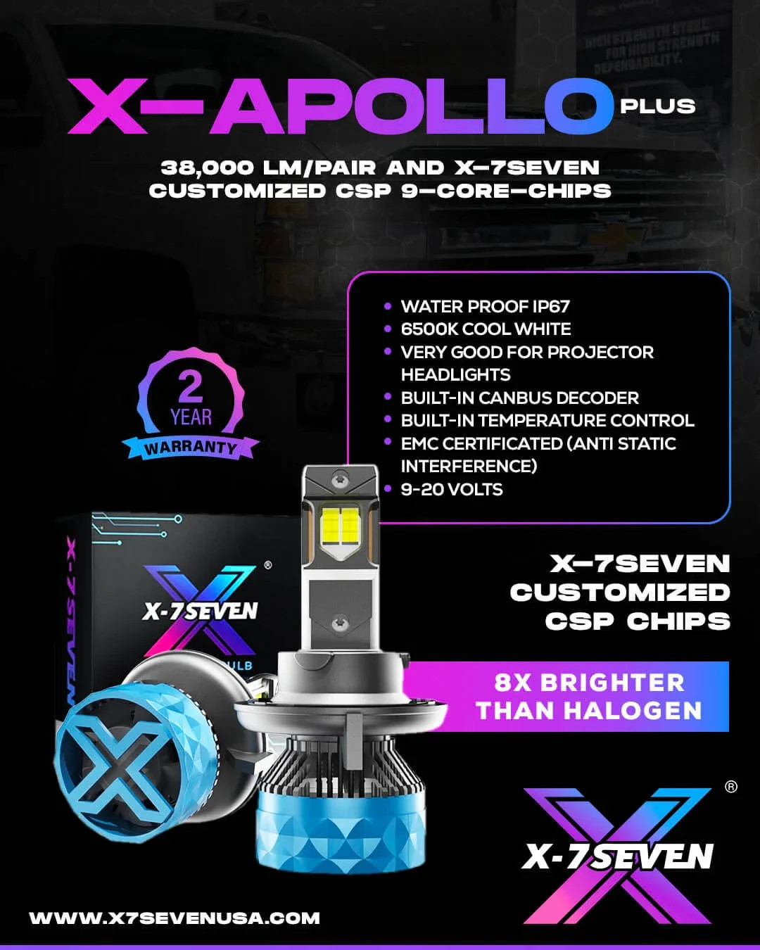 X-7SEVEN Apollo Plus 190W 38000LM LED Headlight Bulbs