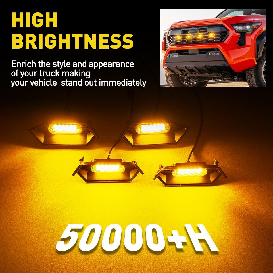 For 2024 2025 Toyota Tacoma TR D Smoked Front LED Grille Amber Light + Harness
