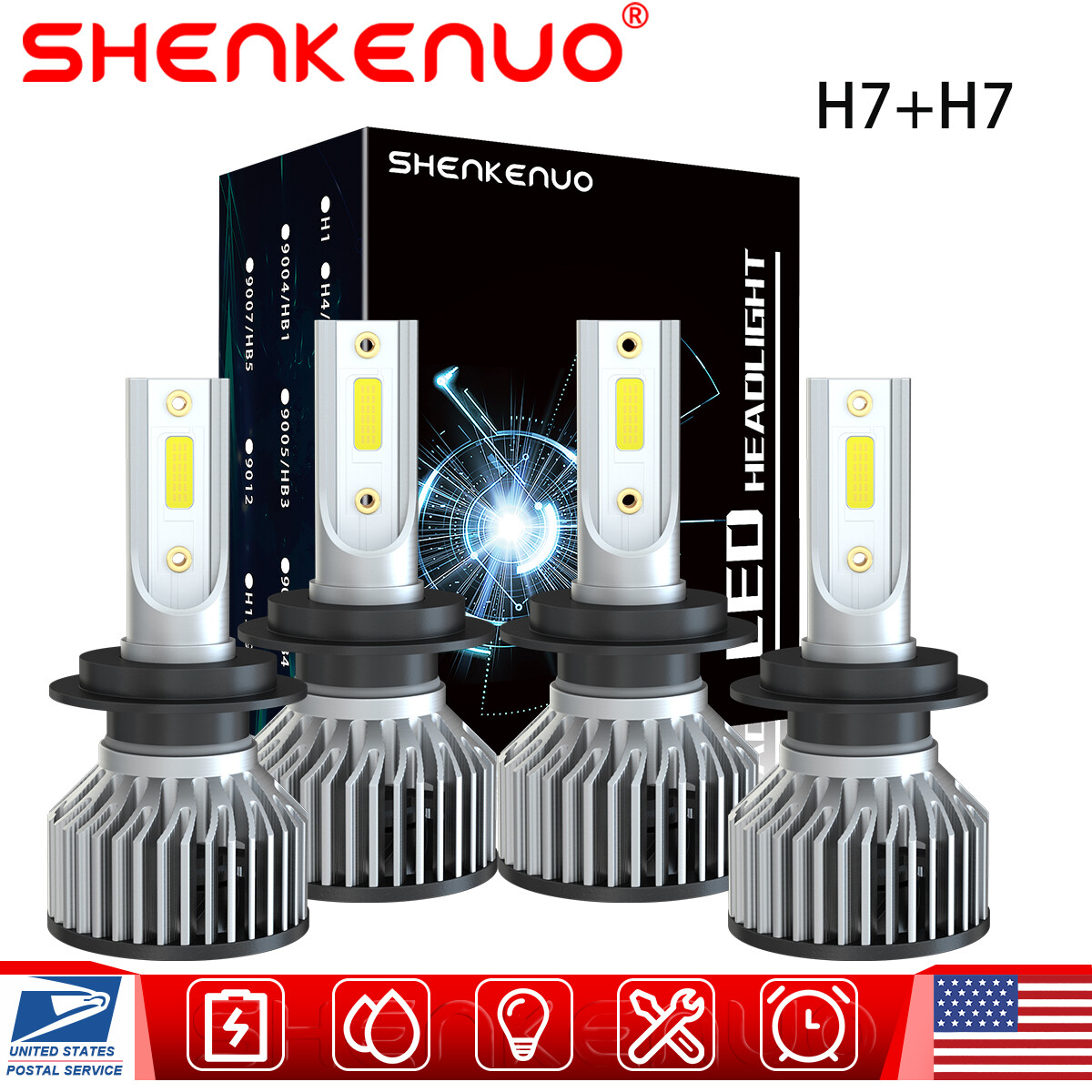 4X H7 LED Headlight Bulbs Conversion Kit High Low Beam 3600LM 6000K Super White