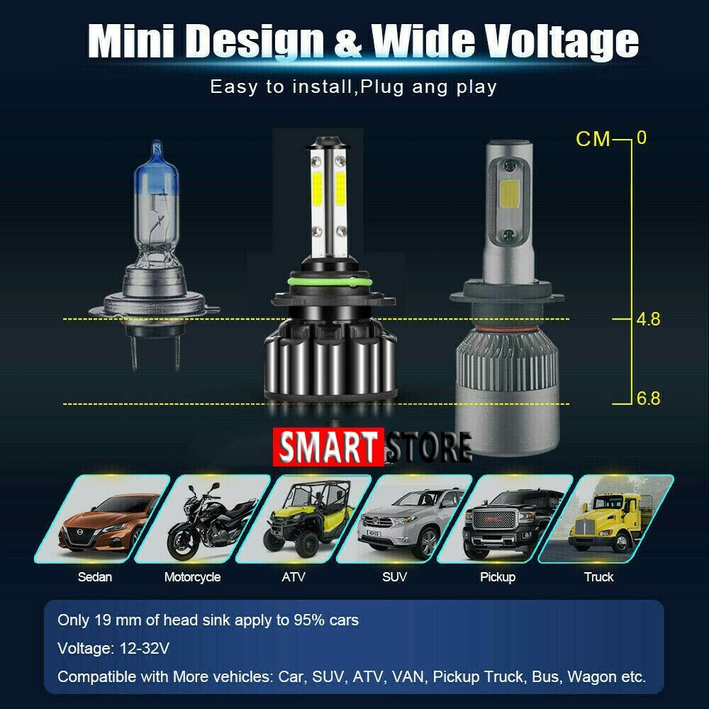 2PCS 4-Sided Headlight 9006 HB4 LED Bulb 2000W 300000LM Low Beam or Fog Light US