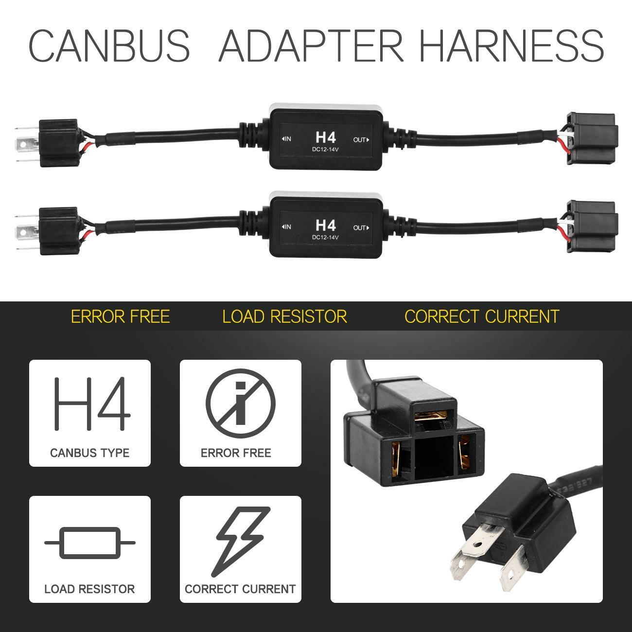 4 Sides H4 HB2 9003 LED Headlight Kit High Low Beam Bulbs 6000K+Canbus Adapter