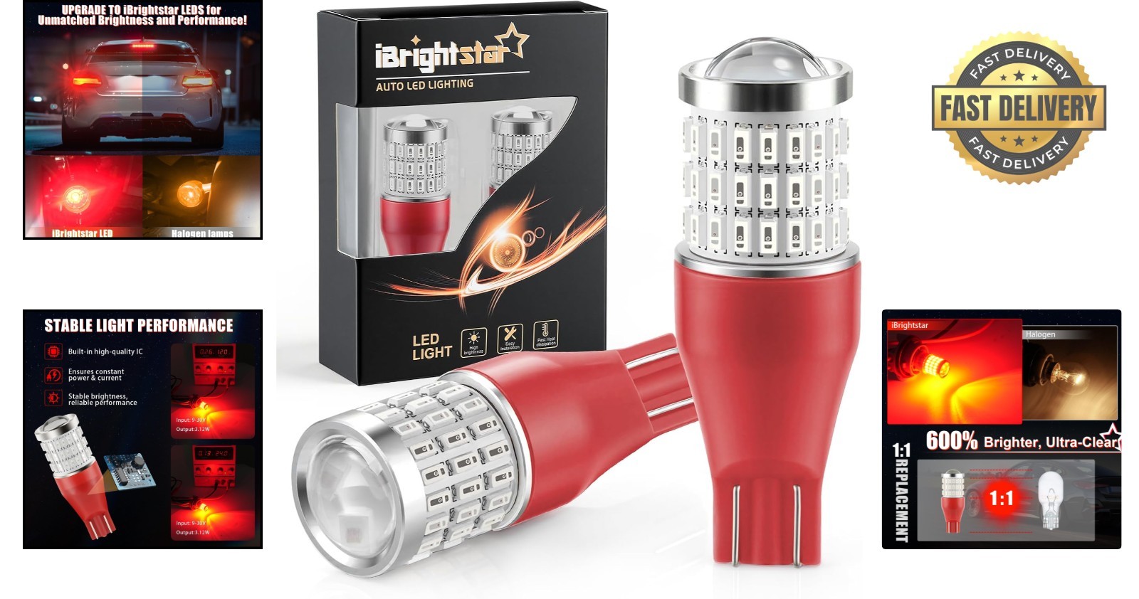 Long Life 921 LED Bulbs Red, 2-Pack for High Mount Stop Lights – 50000 Hours