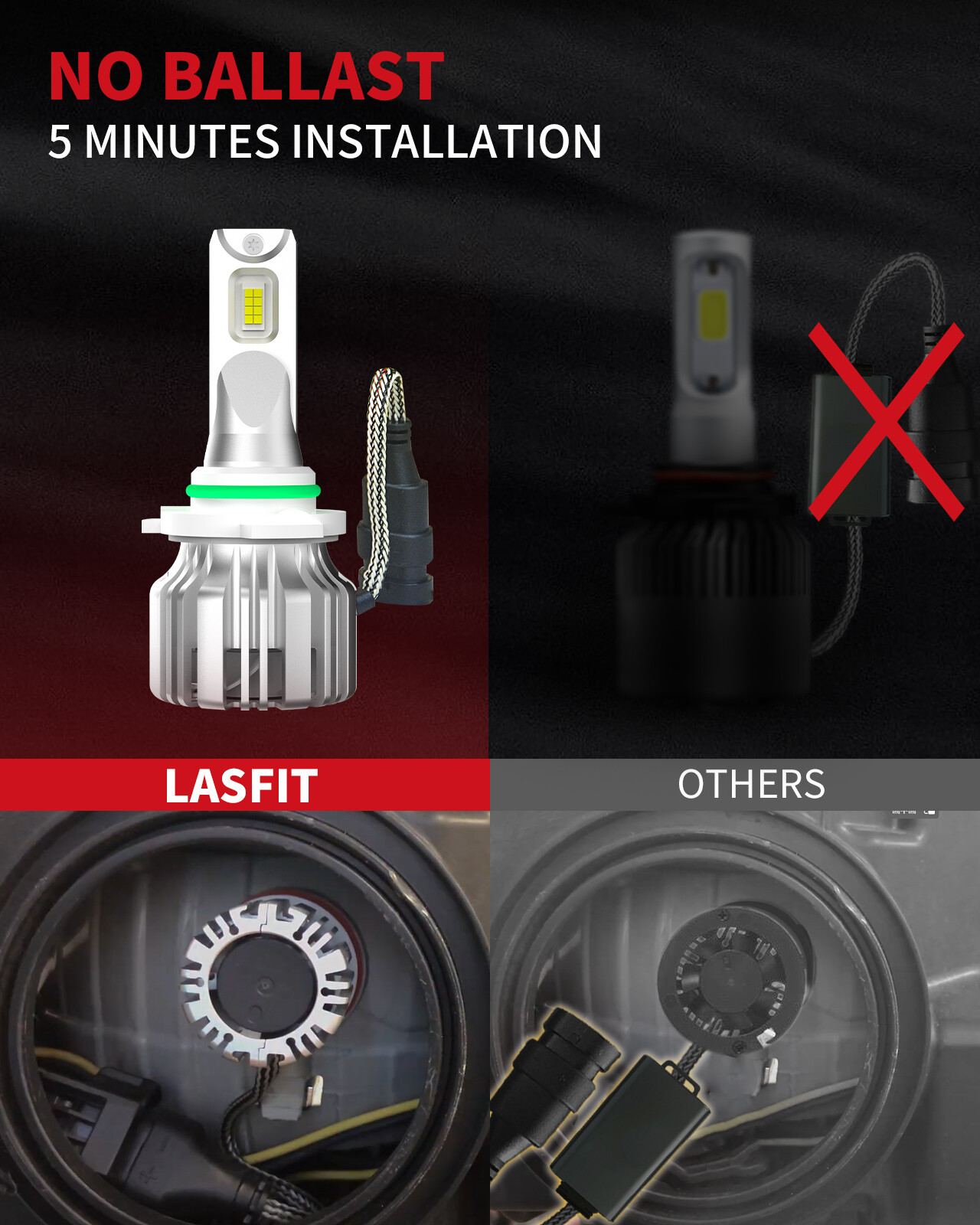 LASFIT 9012 HIR2 LED Headlight Bulb High Low Beam 50W 5000LM 6000K LCplus Series