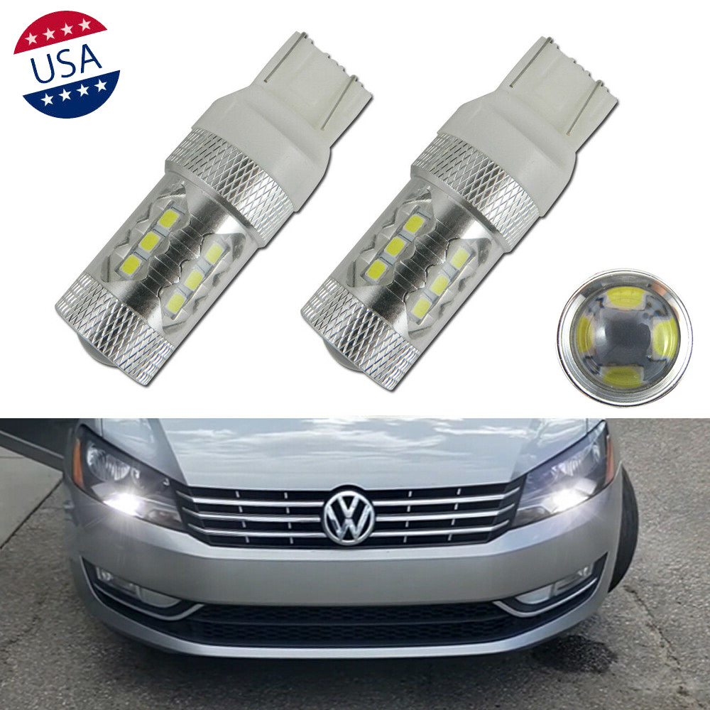 2x 7443 White 16-SMD Projector LED DRL Bulbs for Volkswagen Passat 2012-2015