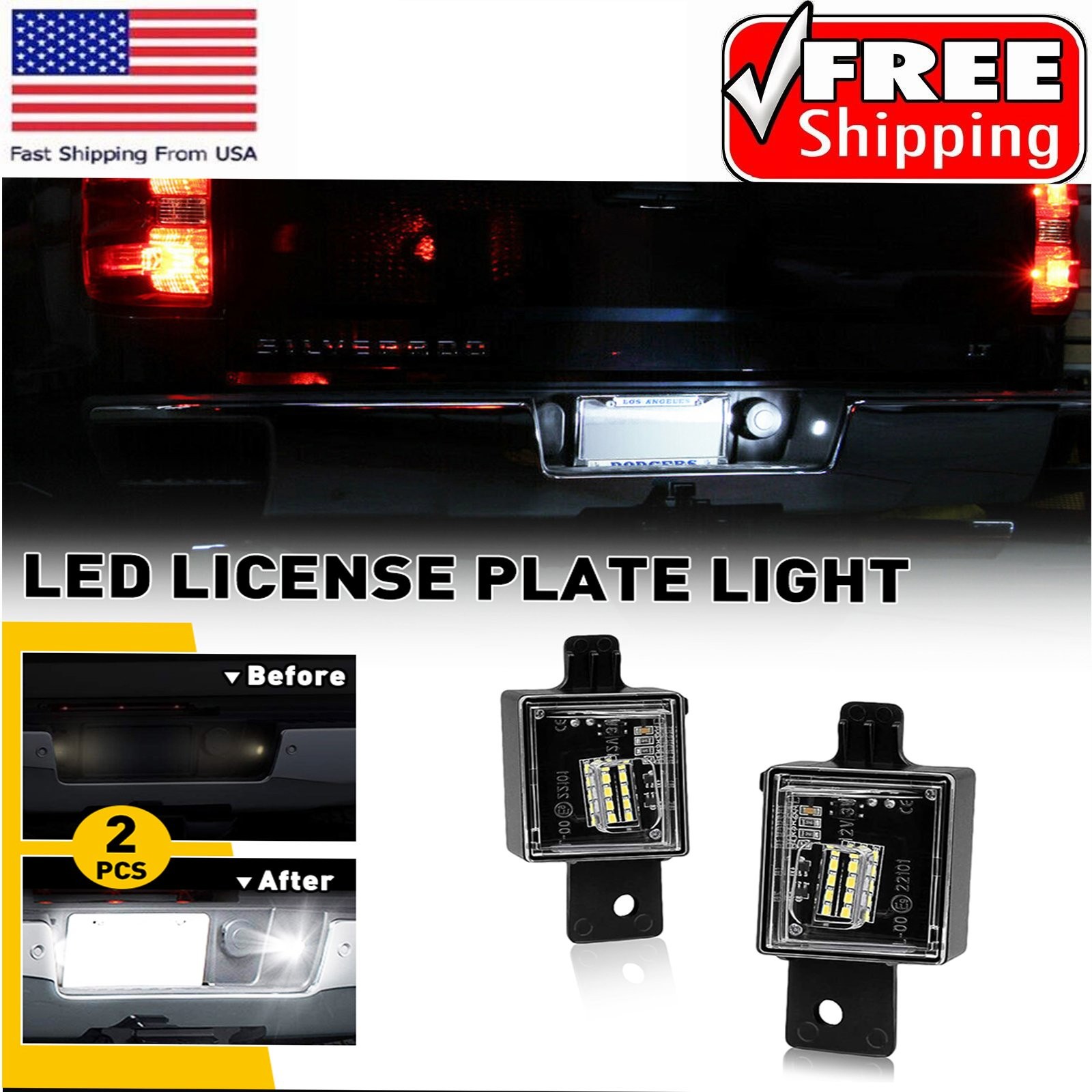 2x LED License Plate Light Lamp For Silverado Chevy For GMC For Sierra 1500 2500