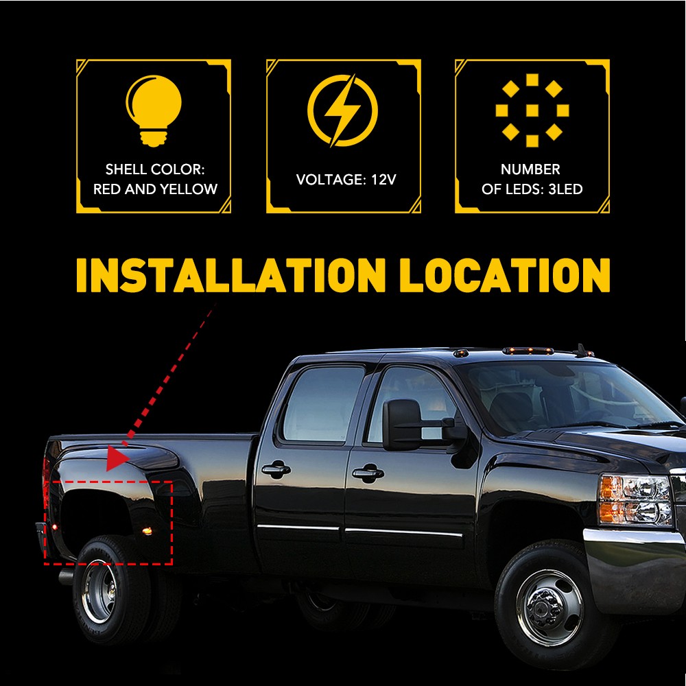 Fit 2010-2018 Ram 2500HD 3500HD Dually LED Rear Fender Side Marker Lights 4PC EE