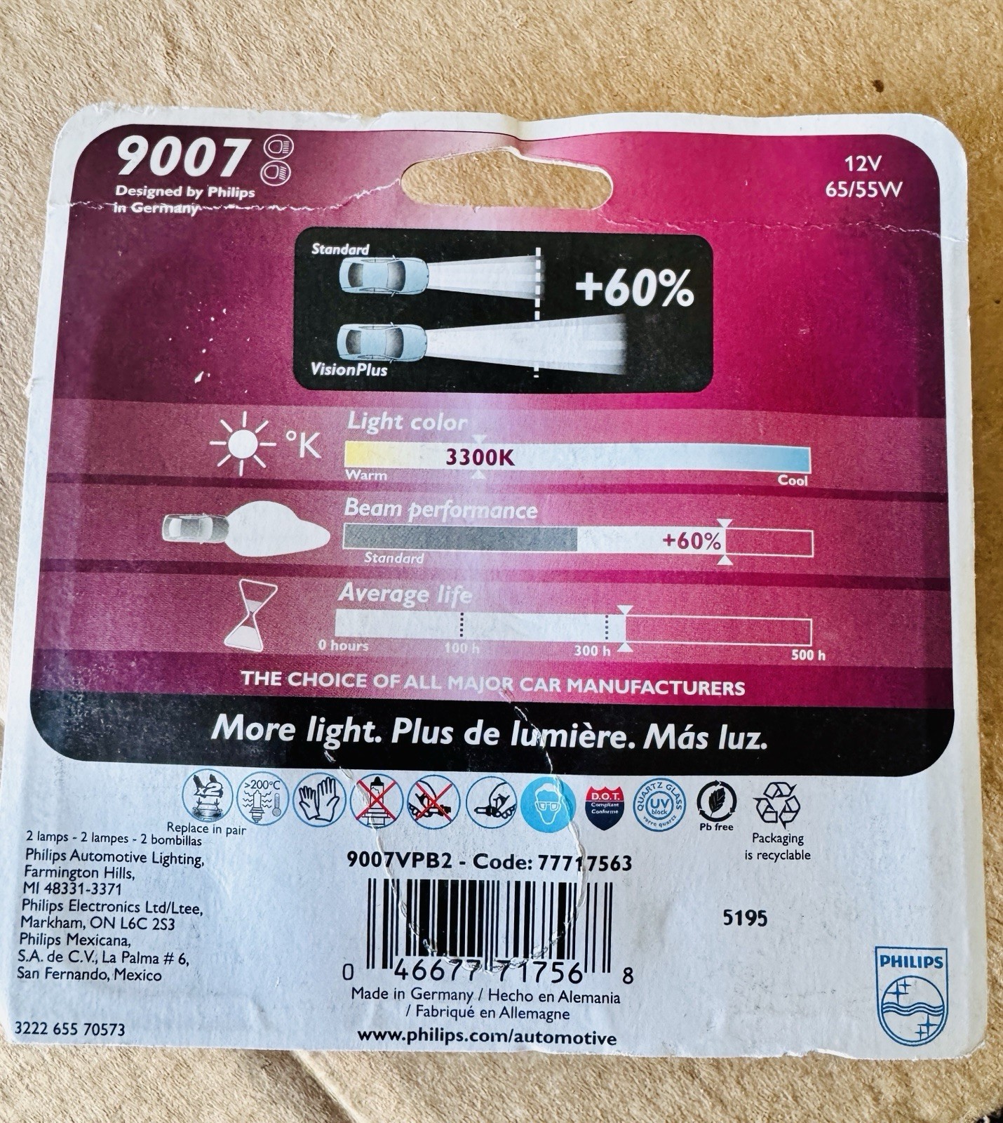 Philips 9007 VPB2 Visionplus Headlamp Headlight Lamp Light Bulb