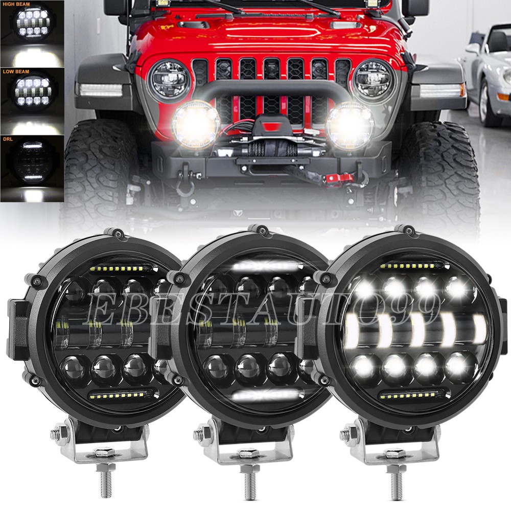 7 Inch LED Round Pods Offroad Driving Light Spot Flood Combo White DRL Fog Light