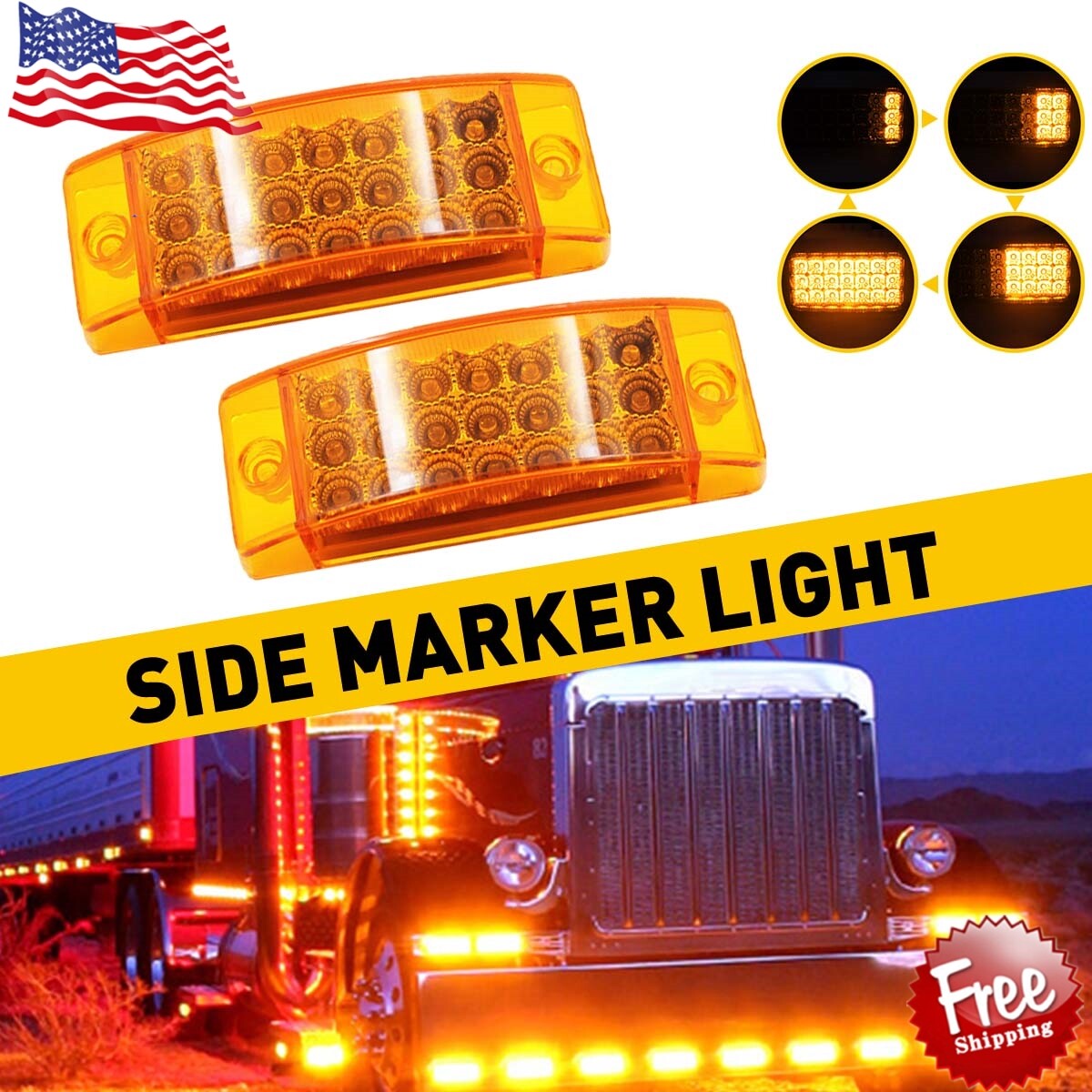 2x 6″Amber 21-LED Clearance Side Marker Lights Truck Trailer Turn Signal Light