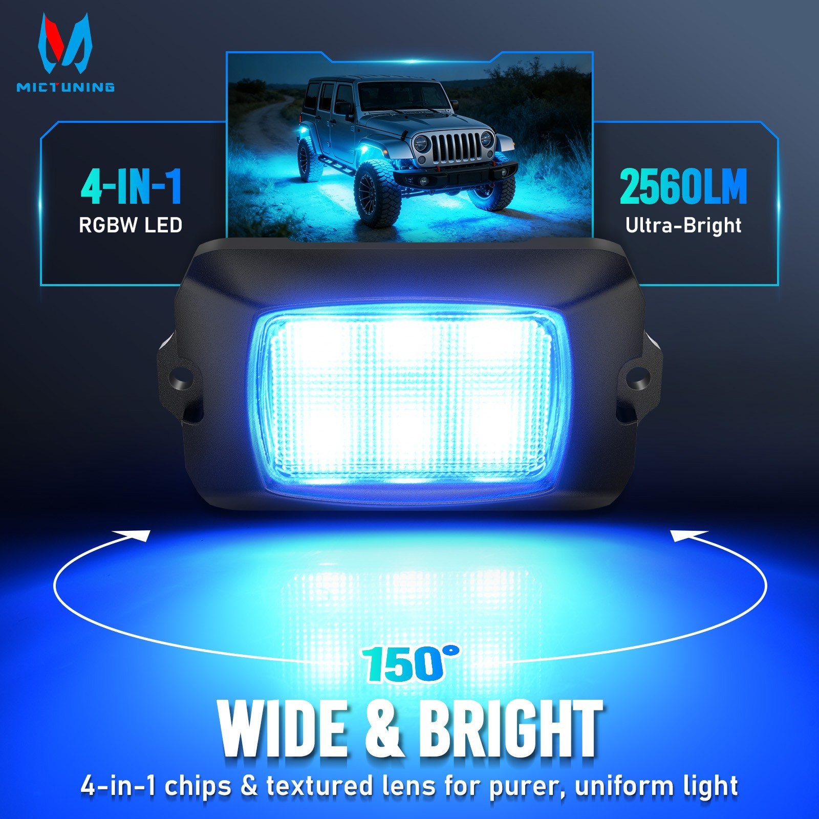 MICTUNING Q1 RGBW LED Rock Lights -8 Pods Underglow Underbody Neon LED Light Kit