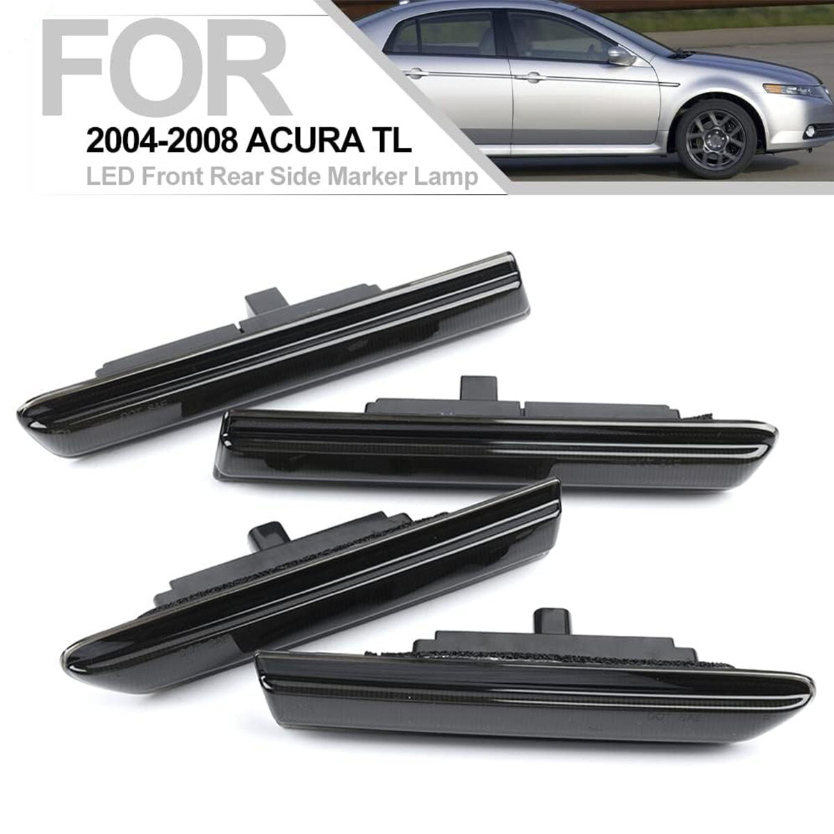 4PC Smoked LED Front+Rear Side Marker Lights White Lamps For 2004-2008 Acura TL