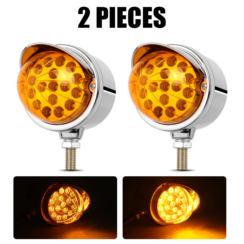 2Pcs Amber 17 LED Single Faced Watermelon Pedestal Lights Chrome Single Stud New