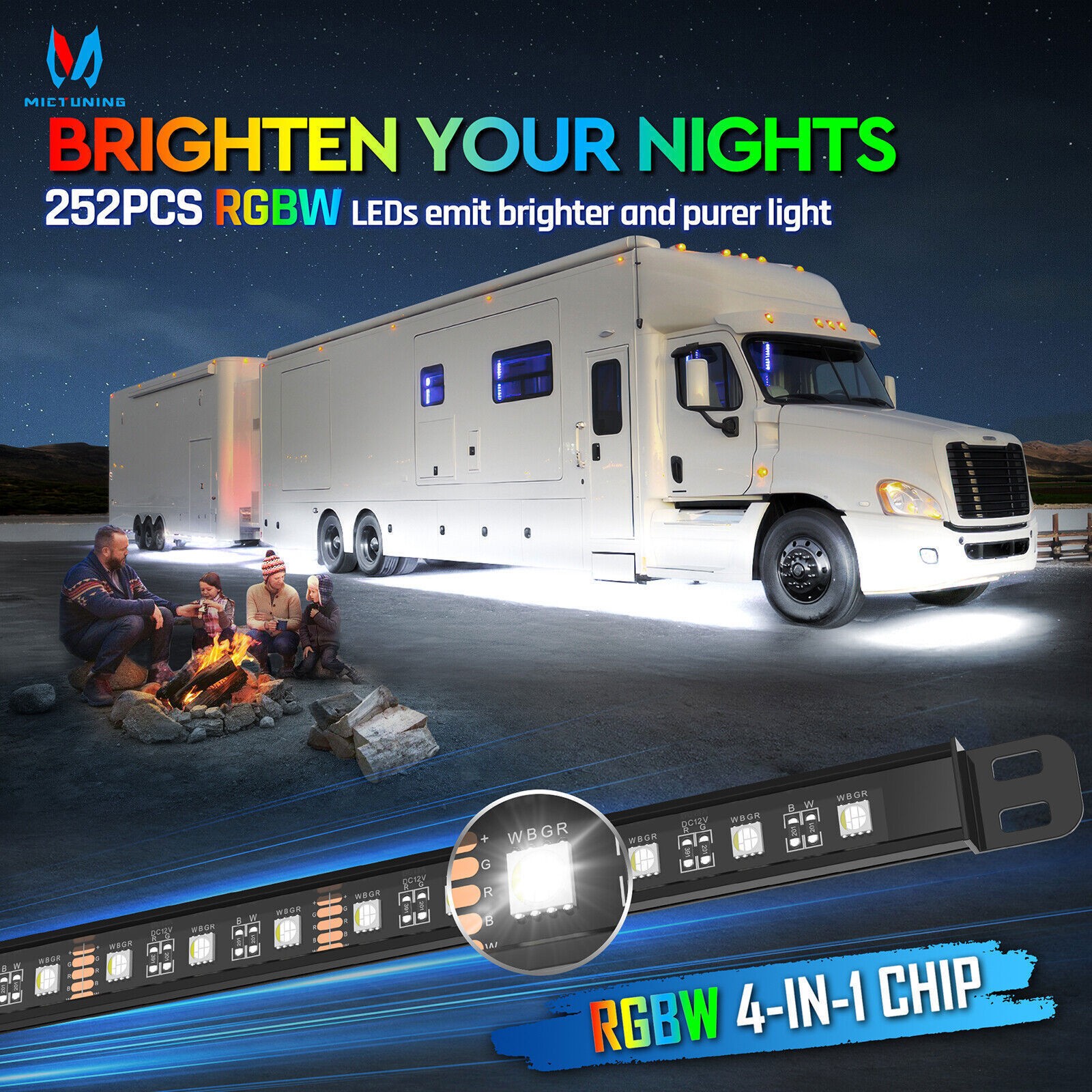 8PCS RGBW Underglow Light Bars for RVs,Exterior Neon Underbody LED Light strips