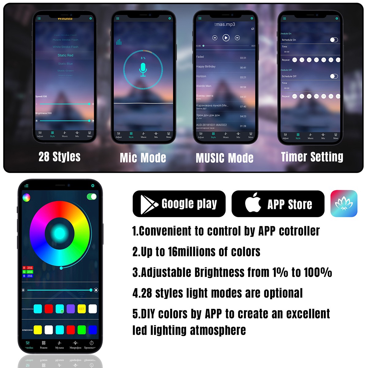 RGB LED Car Fiber Optic Interior Lamp Decor Ambient Light Strips App Control New