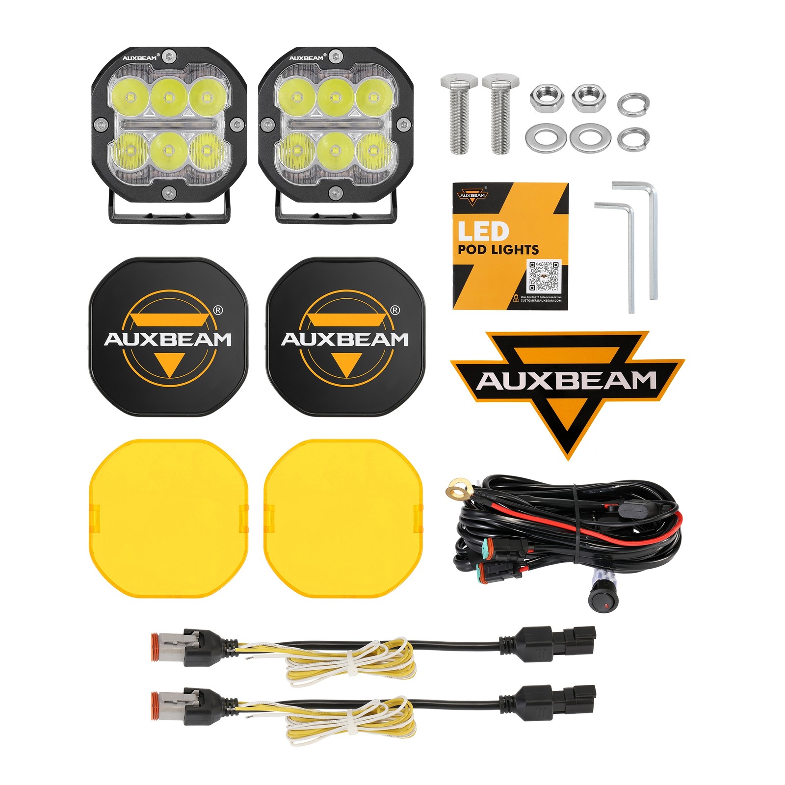 2x AUXBEAM 3″ 84W Amber White LED Pods Cube Driving Lights Spot Flood for Toyota