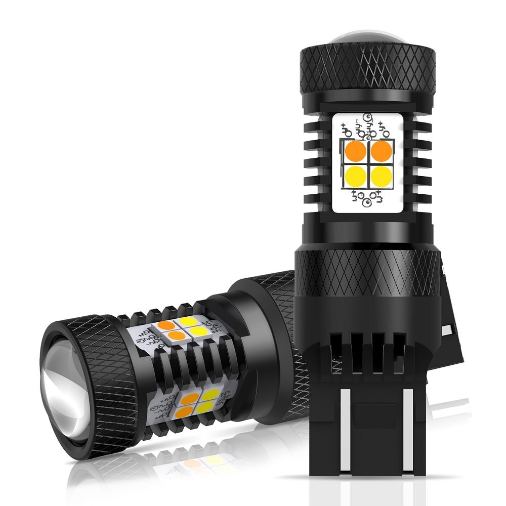 CANBUS 7443 7440 7444NA Switchback LED Bulbs with Built-in Resistor Amber/White