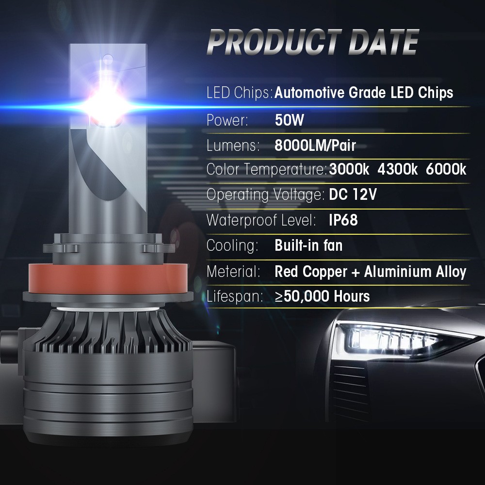 CAN BUS 9005 H11 LED Headlight Combo White Light Bulb High Low Beam 4PCS