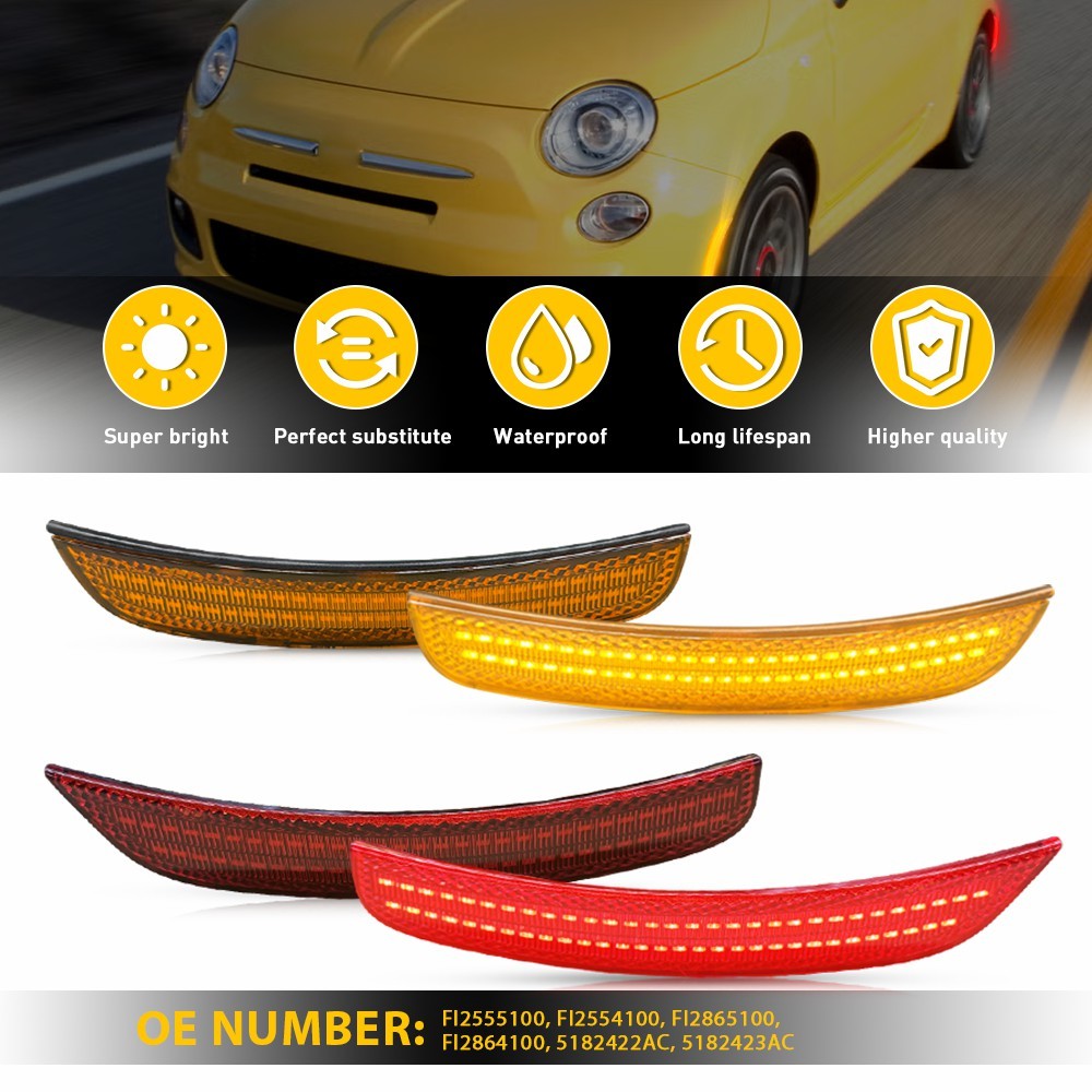 For 2012-19 Fiat 500 LED Front Rear Side Marker Light Assembly Amber & Red Lens