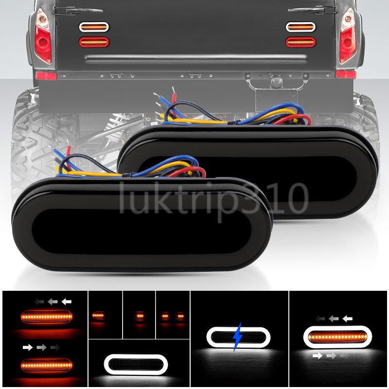 2x Amber/White Oval LED Truck Trailer Stop Turn Tail Brake Lights Flowing DRL US