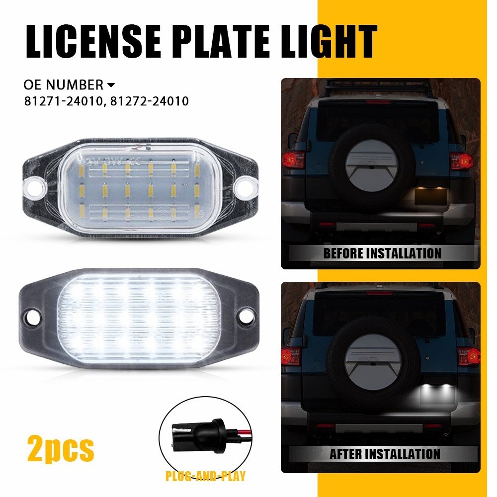 2PCS Chrome LED License Plate Lights for 2007-2014 Toyota FJ Cruiser 6000K White