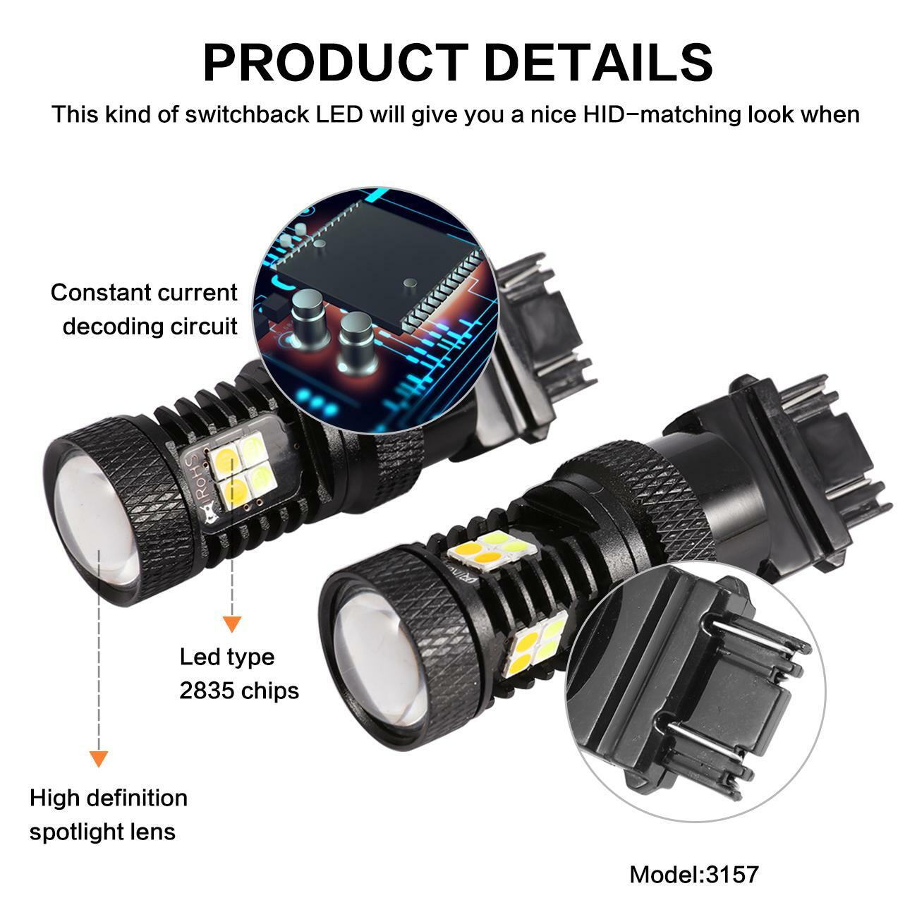 AUXBEAM 3157 T25 Dual Color Turn Signal Light Canbus LED Bulbs 3156 White Amber