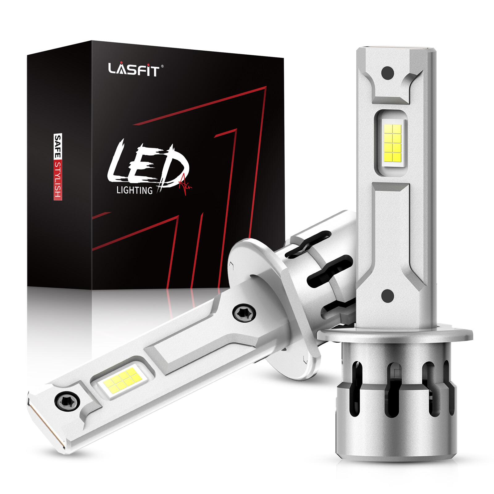 Pair Lasfit H1 LED Headlight High Low Beam Bulb 6000K 6000LM Bright Canbus White