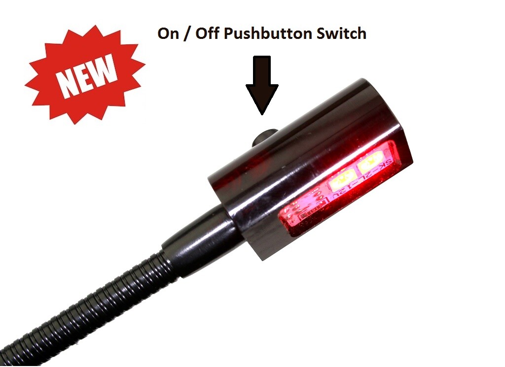 PilotLights Mini Gooseneck Panel Light with SWITCH, Map Light, 140mm RED – 12V