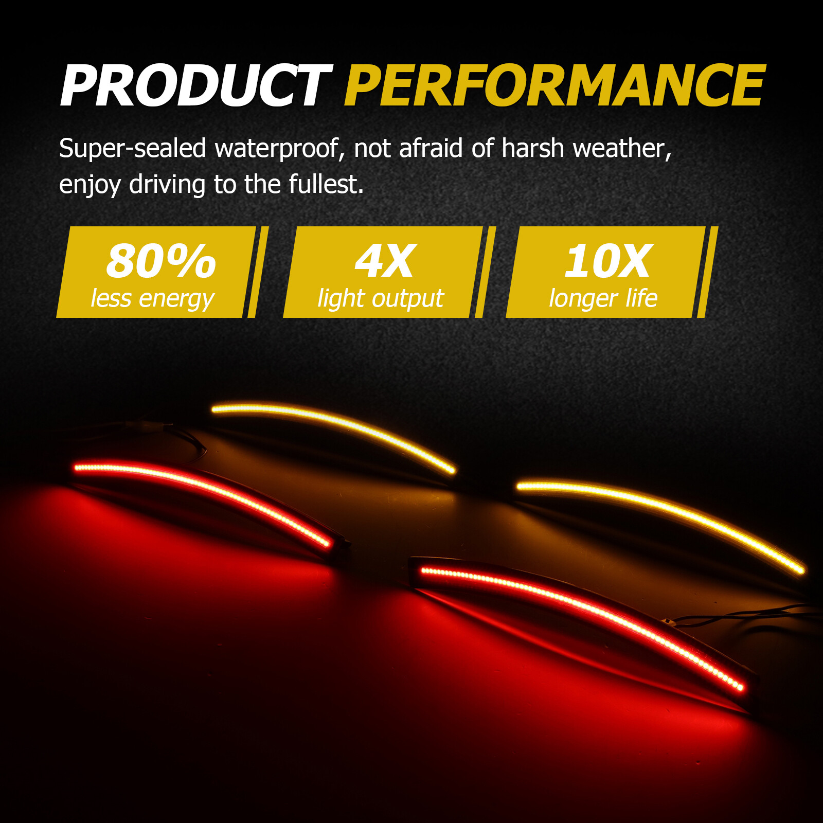 4pc Smoked Red Amber LED Front Rear Side Marker Lights For Corvette C7 2014-2019