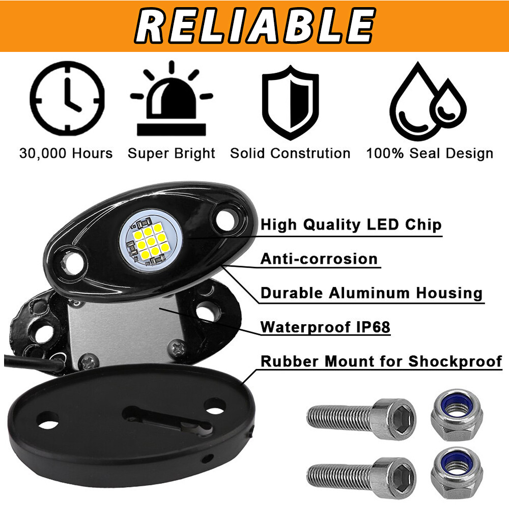 20x White LED Rock Light 4Pods Lights Fit Jeep Off Road Truck Car ATV Under Body